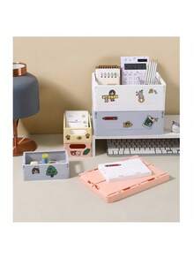 Large Capacity Multi Grid Desktop Organizer Box Minimalist Solid Color Thickened Pp Plastic Anti Slip Dustproof Stationery Sundries Storage Holder For Pen Eraser Student Office Back To School Supplies - multicolor - View 9