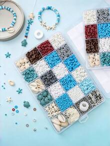 2600pcs Soft Clay Beading Kit, Vacation-Themed Jewelry Making Set With Turquoise Shells Starfish Natural Stones, DIY Summer Friendship Bracelets Supplies For Travel Craft Party - Multicolor - View 6