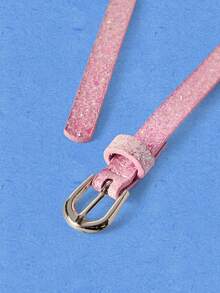 Popjeli Pink Glitter Sequin Thin Waist Belt - Pink - View 3