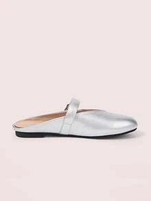 CUCCOO DOLLMOD Women's Silver Mary Jane Closed-Toe Mule Shoes, Round Toe Buckle Slip-On Flat Shoes, Commute Daily Casual Comfortable Women's Shoes - Silver - View 5