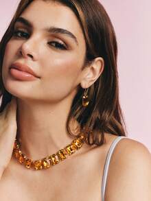Popjeli 18k Gold-Plated Exaggerated Diamond-Set Square Yellow Light Luxury High-End Earrings - Yellow - View 6