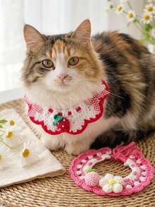 PETSIN 1PC Sweet Strawberry Pet Saliva Towel Soft Knit Neckwear For Puppy Kitten - Multicolor - View 2