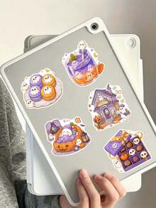 50Pcs Cute Halloween Ghost Stickers – Pumpkin Festival Decals For Journaling, Water Bottle, Laptop, Waterproof Doodle Holiday Party Decor - multicolor - View 6