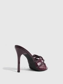 CUCCOO SZL Mesh Double Bow Slim Heel Sandals, Commuter Workplace Model - Burgundy - View 10