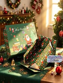 Christmas Magnetic One-Piece Foldable Gift Box, Festive Xmas Present Packaging Box, Color Printed Holiday Gift Wrapping Box - multicolor - View 1