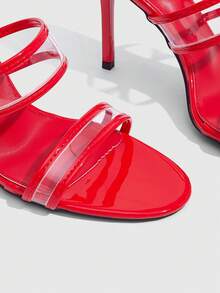 CUCCOO SZL Double Transparent Strap Slim Heel Sandals, Commuter Workplace Model - Red - View 8