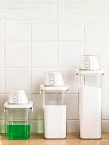 1pc Sealed Laundry Powder Storage Container, Household Dispenser Bottle, Clothes Liquid Storage Bucket, White, Dorm Room, Washing Liquid - White - View 4