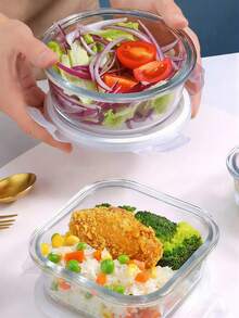 Haus Hana Madebyblanc 1pc Microwave Can Heat Glass Lunch Boxes For Office Workers, Lunch Boxes For Refrigerators, And Large Capacity Fresh-Keeping Bowls With Rice And Meal Boxes,Kitchen,Christmas Gift - transparent color - View 8