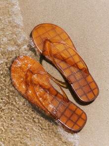 Grefit Spring And Summer New Round Toe Flat Bottom Casual Vacation Simple Transparent Brown Flat Bottom Sandals Slippers Women's Flip-Flops - transparent brown - View 1