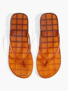 Grefit Spring And Summer New Round Toe Flat Bottom Casual Vacation Simple Transparent Brown Flat Bottom Sandals Slippers Women's Flip-Flops - transparent brown - View 2