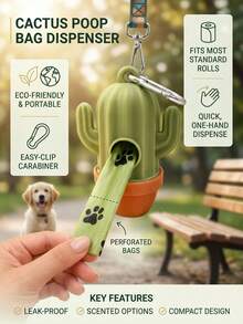 PETSIN 1PC Practical Pet Poop Bag Dispenser Cute Cactus Durable Material Dog Waste Bag Leash-Mountable Compact Pet Waste Container Hands-Free Poop Bag Organizer For Daily Dog Walks Outdoor Activities Great Gift Choice For Dog Owners - Multicolor - View 2