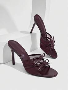 CUCCOO SZL Mesh Double Bow Slim Heel Sandals, Commuter Workplace Model - Burgundy - View 2