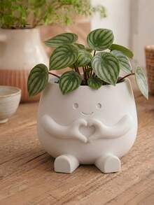 1PC 3D PRINTED CREATIVE HEART SHAPED MULTIFUNCTIONAL CUTE FLOWER POT PLANTER FOR SUCCULENT GREEN PLANTS HOME OFFICE DESK DECORATION GARDEN BALCONY INDOOR GIFT - White - View 6