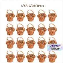 1/5/10/20/30pcs Mini Woven Rattan Decorative Baskets, Decorative Photo Props Small Woven Rattan Handheld Baskets, Rustic Style Furniture Decoration Baskets, Dollhouse Accessories, Diy Projects - Multicolor - View 2