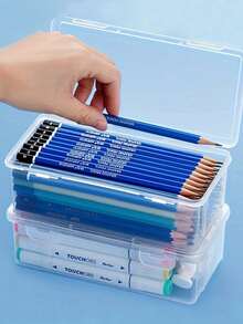 2pcs Large Capacity Transparent Storage Box, Pencil Crayon Stationery Memo Organizer, DIY Craft Tool Box, Office School Desktop Drawer Storage Supplies, Back To School Essentials - multicolor - View 4