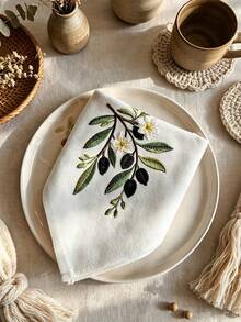Cirelle 1/2/4 Pcs Embroidered Cloth Napkins, Beige Dinner Napkins With Olive Branch Motif, Reusable Washable Table Napkins For Dining Room, Wedding & Party Decor - Multicolor - View 12