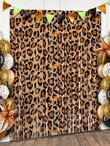 2PCS/Set Cheetah Print Foil Fringe Curtains Birthday Decorations, 3.28 X 6.56 Ft Leopard Print Fringe Backdrop Cheetah Photo Booth Props Animal Birthday Party Decorations Favor Supplies - Leopard Print - View 4