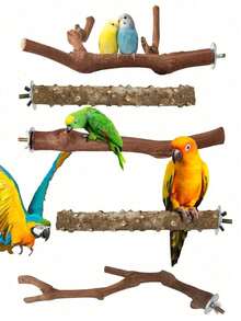 Bird Supplies Bird Cage Accessories Toys 5pcs Parrot Perch Set 3 Grapevine Perches 2 Stands Claw-Shaped Frosted Parrot Chewing Training Branch Suitable For Parrots, Medium And Small Birds Holiday Gift - Multicolor - View 3