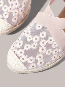Styleloop 麻繩編織女款楔跟厚底鞋 度假風 BOHO 風 美式復古 波希米亞風 西部風 音樂節慶穿搭 - 粉色菊花網 - 查看 6