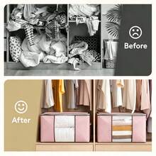 Foldable Storage Box With Lid Clear Window Reinforced Carry Handle Closet Organizer Bin For Clothing Bedding Blanket Neat Home Storage Container - Multicolor - View 5