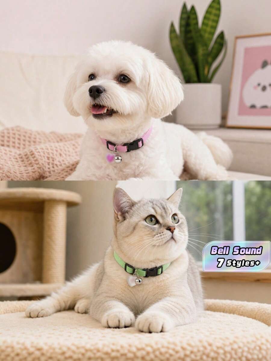 1/3/6件組 柔軟舒適可調節愛心鈴鐺可愛寵物項圈項鍊,適合小型犬、貓、小貓、幼犬,生日禮物 - 多色的 - 查看 1