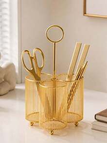 360 Degree Rotatable Design Space Saving Stable Base Multi Slot Kitchen Utensil Holder Rack For Spatulas Knives Spoons Forks Home Kitchen Housewarming Party Daily Use Storage Organizer For Kitchen Counter Decoration Supplies - Gold - View 3