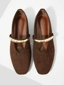 MOTF WOMEN'S METAL RING DECOR SLIP-ON LOAFERS, MINIMALIST ELEGANT FOR DAILY COMMUTE - Coffee brown flannel - View 1