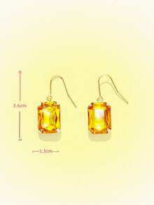 Popjeli 18k Gold-Plated Exaggerated Diamond-Set Square Yellow Light Luxury High-End Earrings - Yellow - View 7