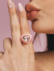 Popjeli Love Drip Oil Diamond Niche Personalized Ring - Pink - View 1
