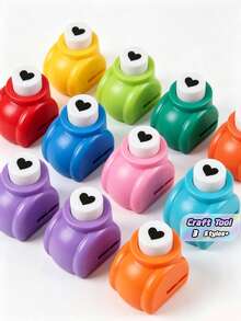 2/6/12PCS Mini Embossing Hole Punch Set, Mixed Color, Creative Portable Paper Cutting And Embossing Tools, Suitable For DIY Scrapbooking, Cards And Journal Decoration, Back To School, Stationery - love - View 1