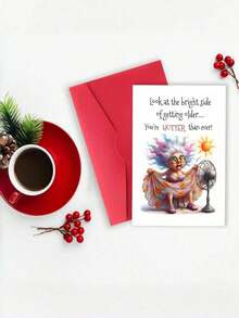 1pc "Getting Older You're Hotter Than Ever" Funny Sarcastic Birthday Card With Envelope, Humorous Elderly Woman Cartoon Greeting For Her Bestie, Blank Inside - multicolor - View 4