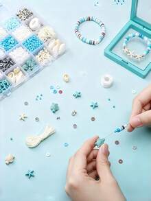 2600pcs Soft Clay Beading Kit, Vacation-Themed Jewelry Making Set With Turquoise Shells Starfish Natural Stones, DIY Summer Friendship Bracelets Supplies For Travel Craft Party - Multicolor - View 7