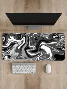 1PC Extended Non Slip Rubber Base Smooth Cloth Surface Black Fluid Abstract Swirl Artistic Pattern Gaming Mouse Pad Large Computer Desk Mat Keyboard Pad Office Home Workstation Protector Laptop Accessory Gift For Gamers Friends Esports - View 2