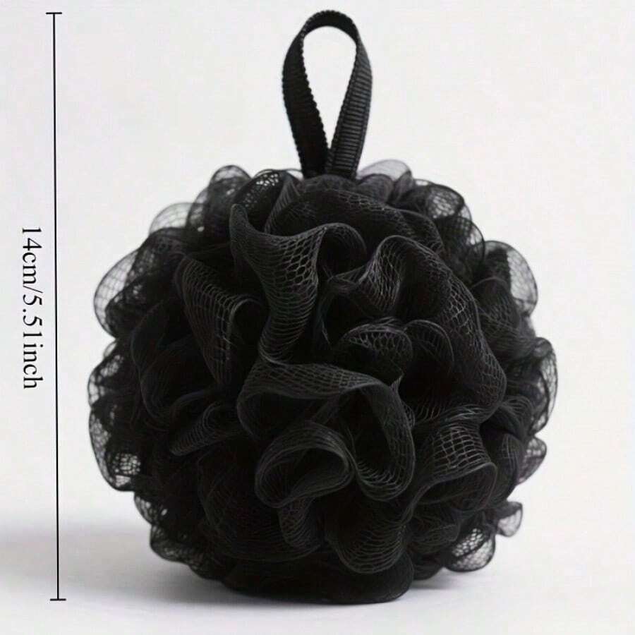 2pcs Soft Mesh Bath Sponge - Body Back Scrubber With Black & White Striped Design, Ergonomic Handle, Gentle On Sensitive Skin, Beige Color, Suitable For Bathing And Body Care, Bath Sponge For Sensitive Skin - 2PC - View 1