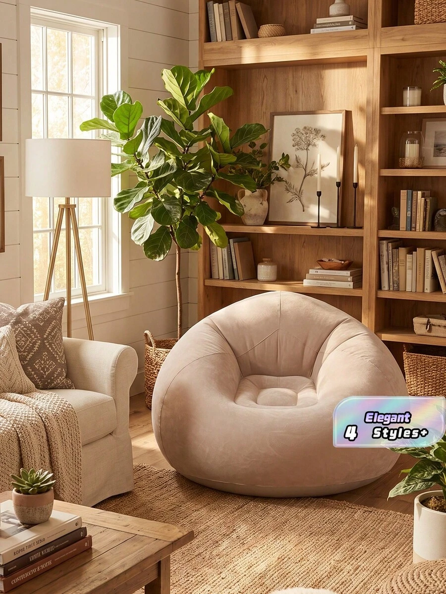 1pc Portable Inflatable Outdoor Leisure Chair, Soft Comfortable Spherical Bean Bag Chair, Breathable Pvc, Inflatable Sofa For Living Room, Balcony, Camping