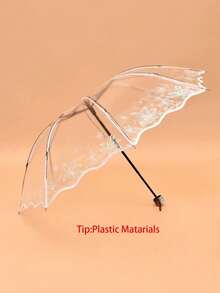 1/2 Pcs 8‑Rib Ruffled Edge Black White Printed Transparent 3‑Fold Umbrella - transparent - View 7