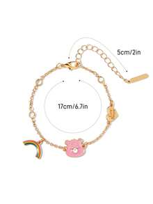 SHEIN X Care Bears 時尚可愛甜美銀色鋅合金卡通鏈條手鍊，適合日常配戴、節慶，彩虹、愛心、熊圖案 - 彩色 - 查看 6