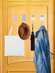 4Pcs Cute Cat Wall Hooks Set, Creative Adhesive Pet Shaped Coat Hooks For Hanging Keys Scarves Hats Towels Bags, No-Drill Strong Multi-Use Organizer For Kitchen Bathroom Closet Office, Fun Cat Mouse Design, Space-Saving Home Decor, - Multicolor - View 5