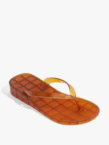 Grefit Spring And Summer New Round Toe Flat Bottom Casual Vacation Simple Transparent Brown Flat Bottom Sandals Slippers Women's Flip-Flops - transparent brown - View 8