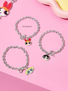 THE POWERPUFF GIRLS X SHEIN 銀合金甜美可愛愛心吊墜手鍊，適合日常配戴，情人節禮物，春夏海灘度假 - 彩色 - 查看 7