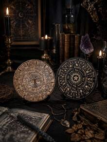 1pc Wooden Astrology Divination Plate, Starry Sky Design Desktop Ornament, Mystical Home Decor Gift For Shelf Desk Coffee Table - 1PC - View 7