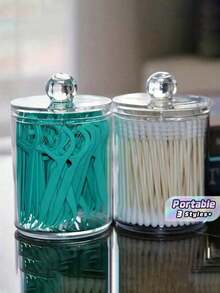 1pc Large Capacity Plastic Cotton Swab Storage Box Lightweight Durable Easy Clean Space Saving Desktop Cosmetic Organizer Solid Color Storage Container For Vanity Table Bathroom Counter Bedroom Desk Home Organization Cosmetic Accessory Storage - View 1
