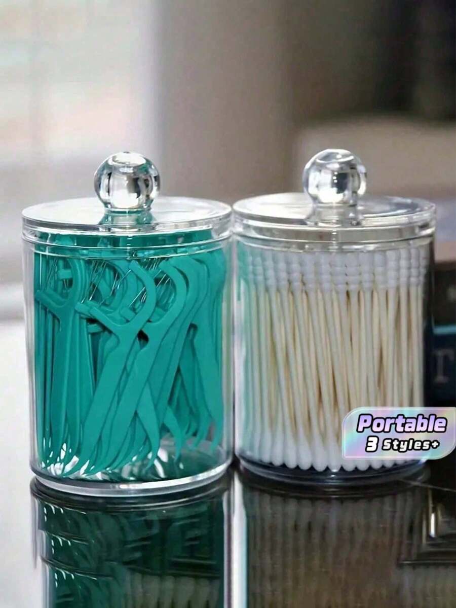 1pc Large Capacity Plastic Cotton Swab Storage Box Lightweight Durable Easy Clean Space Saving Desktop Cosmetic Organizer Solid Color Storage Container For Vanity Table Bathroom Counter Bedroom Desk Home Organization Cosmetic Accessory Storage - View 1