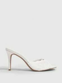 CUCCOO SZL French Mesh Stiletto Sandals, White Open-Toed Fairy Style High-Heeled Half-Tow Women's Shoes - White - View 2