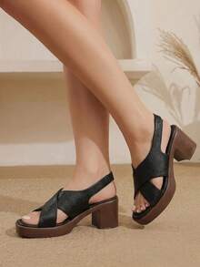 Styleloop Women's High-Heeled Sandals, Thick Heels And Thick Soles, Bohemian Wear, Holiday Style, French Wear, A Must For Summer Travel - PU black - View 11