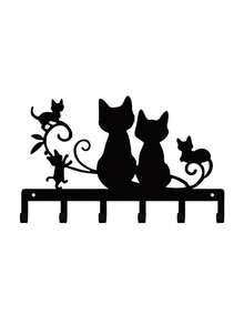 Black Cat Metal Wall Key Holder, Cat Silhouette Wall-Mounted Key Hook Rack, Decorative Metal Key Hanger For Entryway, Living Room, Bedroom, Apartment, Office, Exquisite Home Decor - Black - View 5