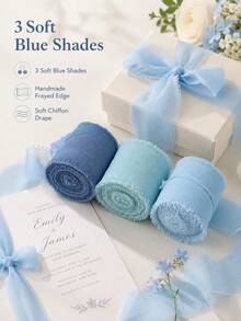 3 Rolls Chiffon Ribbon Gray Mist Light Blue, 1.5in X 21yd Pleated Tassel Silk Ribbon For Gift Wrapping Wedding Baby Shower - blue - View 7