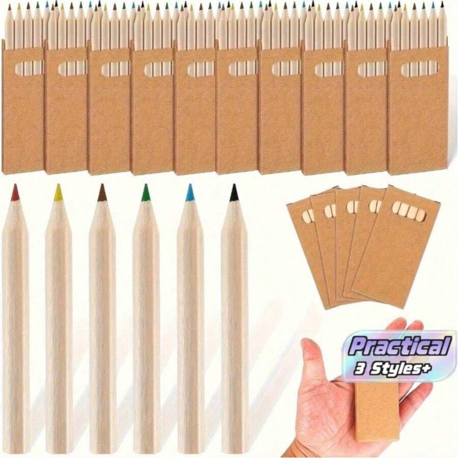 48/60/72/Pcs Mini Colored Pencil Set, Portable Short Pencils, 6 Different Colors Per Box, Pre-Sharpened, Suitable For Home Birthday Party, School Teacher, Craft, Learning Supplies, Painting, Classroom, Art Tools - multicolor - View 1