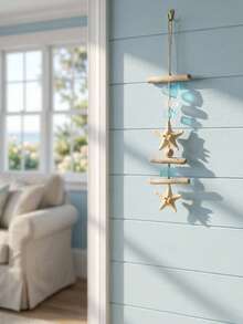 Cirelle 1pc Coastal Sea Glass & Starfish Wall Hanging, Beach Ocean Theme Hanging Ornament, Nautical Wall Decor For Bedroom, Living Room, Patio - one size fits all - View 2