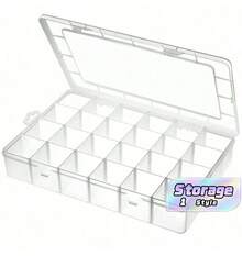 24-Bin Plastic Storage Box With Adjustable Dividers, Suitable For Storing Crafts, Beads, Fishing Gear, Jewelry, Etc. - Transparent - View 1